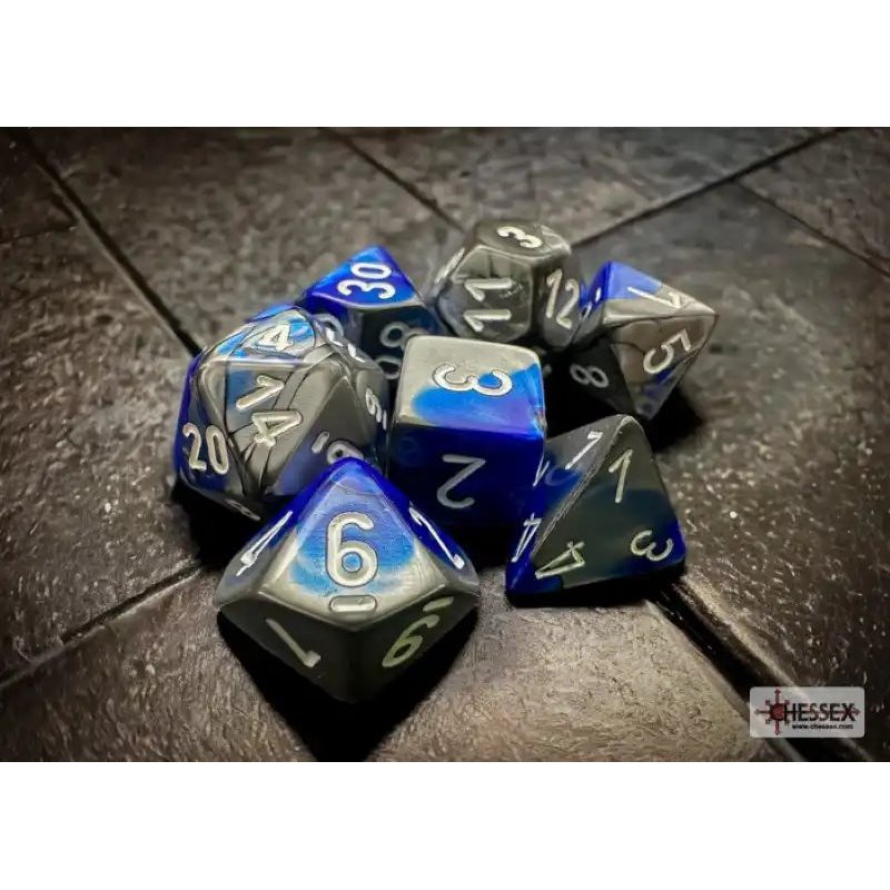 RSL Gaming AB | Gemini Blue-Steel/White Polyhedral 7-Die Set
