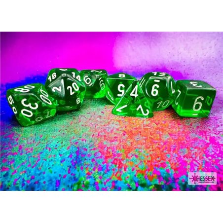 RSL Gaming AB | Translucent Green/White Polyhedral 7-Die Set