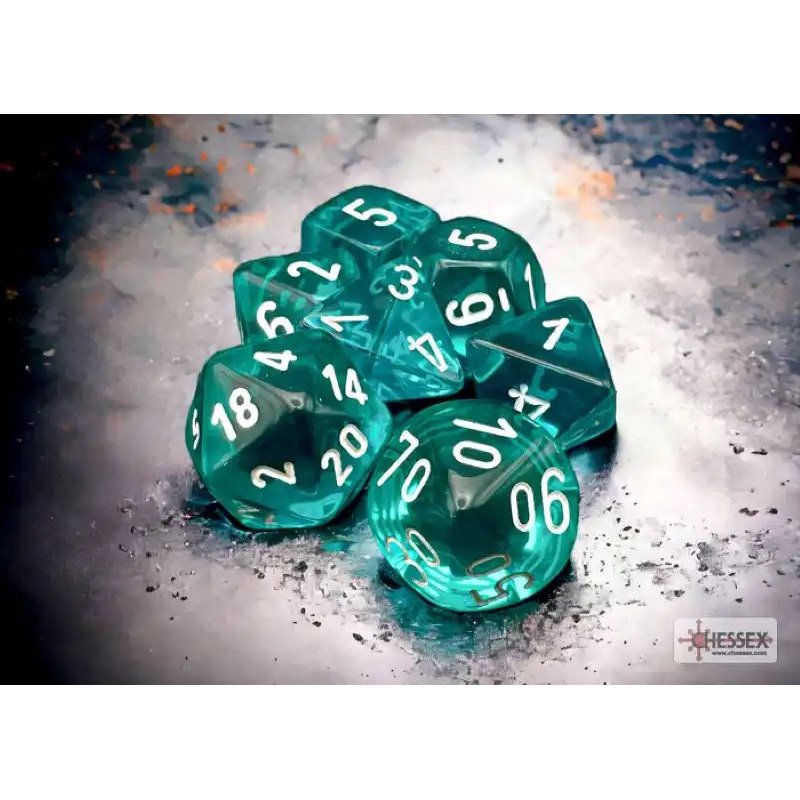 RSL Gaming AB | Translucent Teal/White Polyhedral 7-Die Set