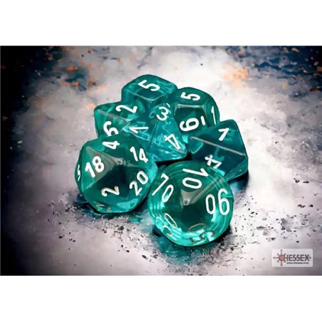 RSL Gaming AB | Translucent Teal/White Polyhedral 7-Die Set