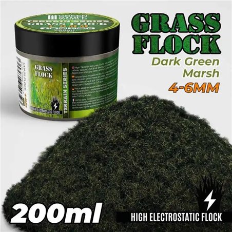 RSL Gaming AB | Static Grass Flock 4-6mm - DARK GREEN MARSH - 200 ml